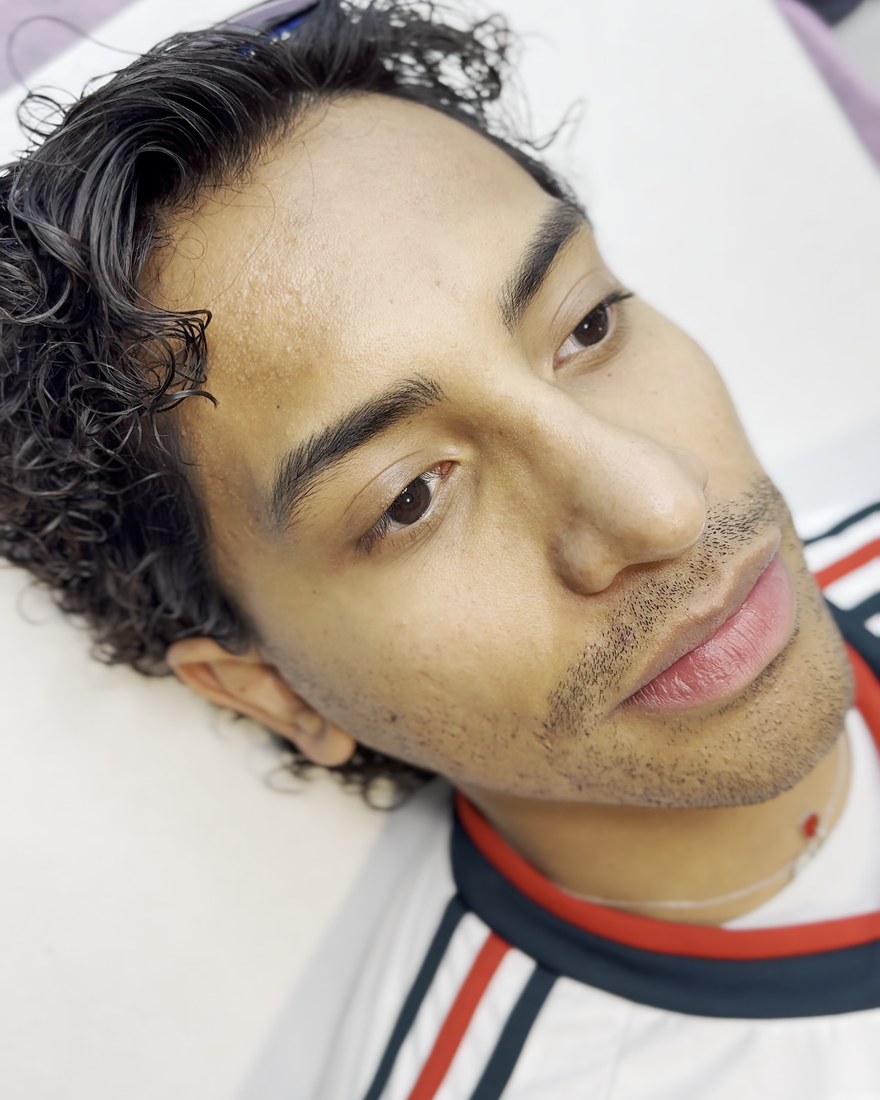 Brow result, male client with curly hair